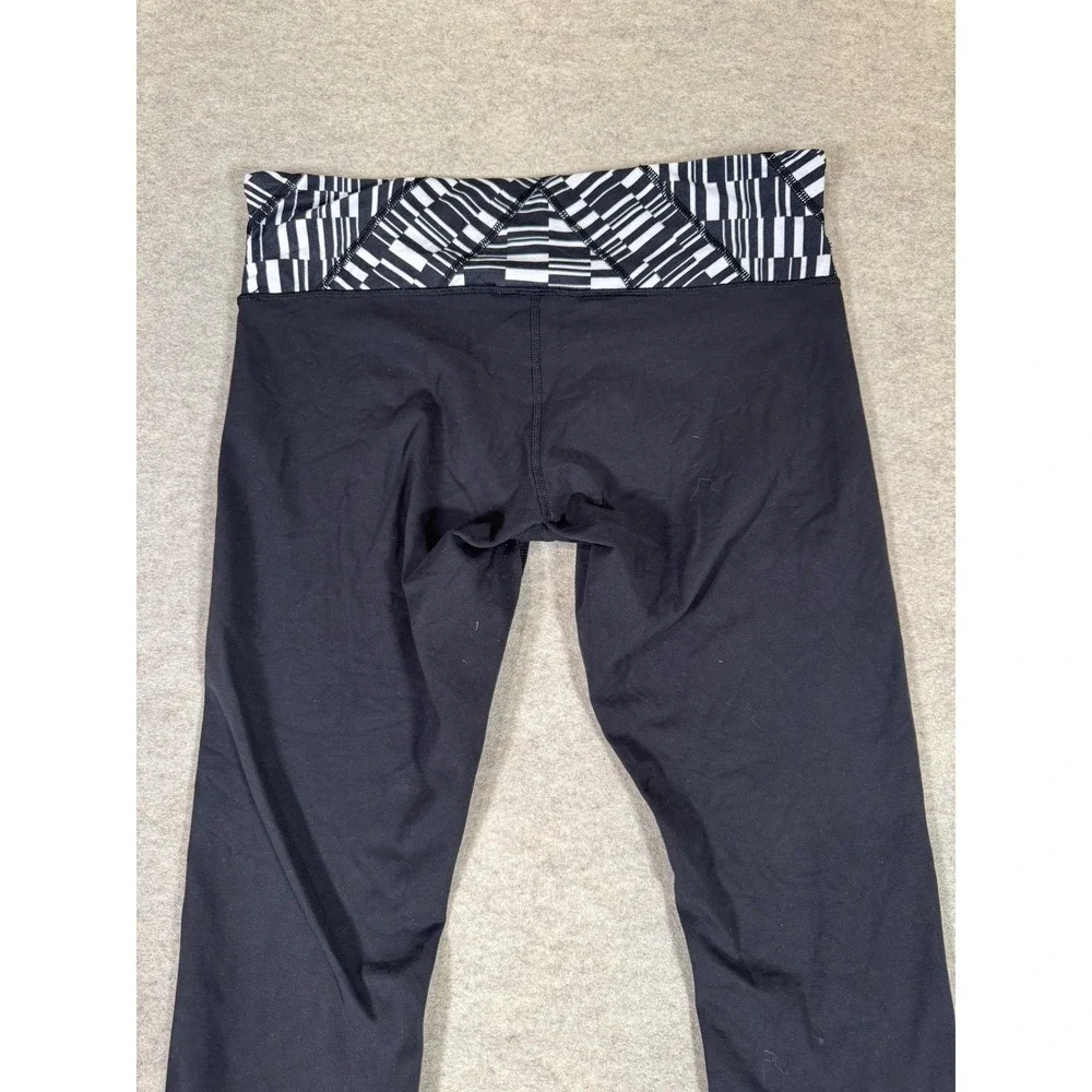 Lululemon Leggings Womens‎ 10 Black Ankle Mid Rise Yoga Gym Print Waistband